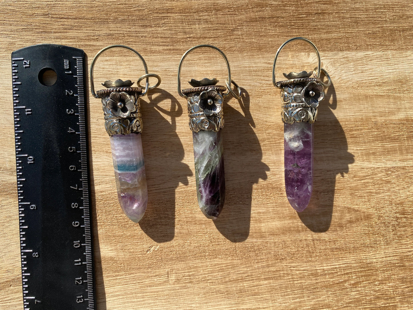 Pointed Fluorite Tibetan Silver Pendant, Natural Green Gemstone, Healing Balance Pendant for Necklace, Meditation Grounding Calming Pendant