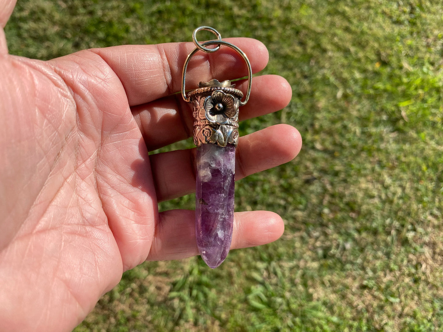 Pointed Fluorite Tibetan Silver Pendant, Natural Green Gemstone, Healing Balance Pendant for Necklace, Meditation Grounding Calming Pendant