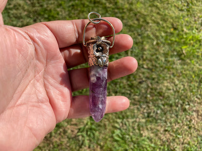Pointed Fluorite Tibetan Silver Pendant, Natural Green Gemstone, Healing Balance Pendant for Necklace, Meditation Grounding Calming Pendant