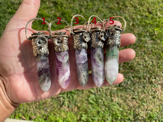 Pointed Fluorite Tibetan Silver Pendant, Unique Designs Jewelry, Crystal Point Bohemian Necklace, Vibrant Fluorite Stone Pendant, Gift Idea