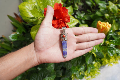 Pointed Lapis Lazuli with Red Coral Tibetan Silver Pendant | Handmade in Nepal, Natural Stone Jewelry for him/her Gift, Unique Jewelry