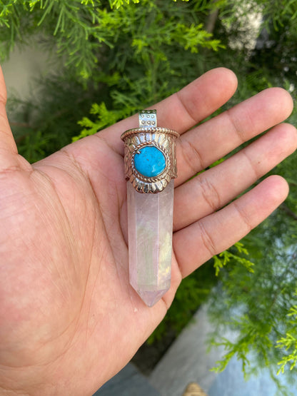 Pointed crystal pendant with Turquoise: Mystical Allure