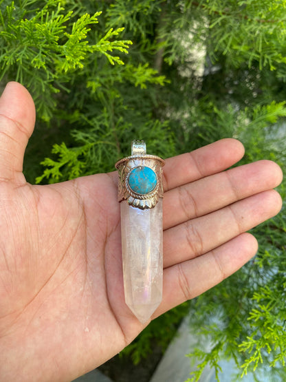 Pointed crystal pendant with Turquoise: Mystical Allure