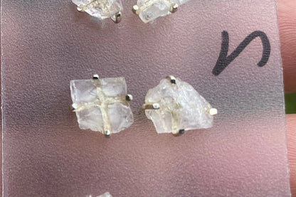 Morganite Gemstone Stud Earrings, Sterling Silver, Prong Earring, Natural Stone Stud Earring, Raugh Gemstone Stud Earring, Christmas Gift