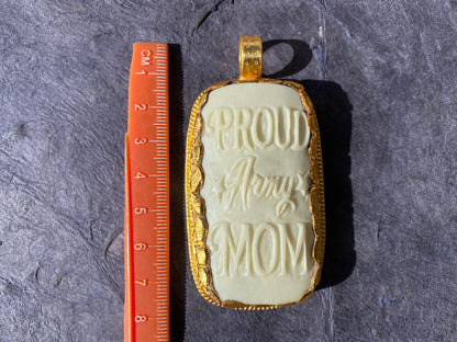 Proud Army Mom Bone Carved Pendant, 18K Brushed Gold Overlay, Non Tarnish, Jewelry for Army Mom, Military Pride Jewelry, Army Mom Gifts