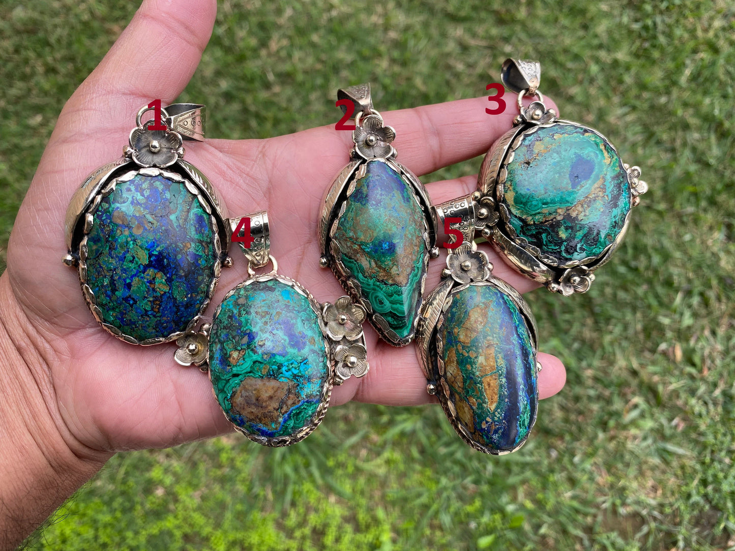 Rare Natural Stone Azurite with Malachite Tibetan Silver Pendant, Ethnic Inspired Jewelry, Earthy Jewelry, Metaphysical Stone, Boho Necklace