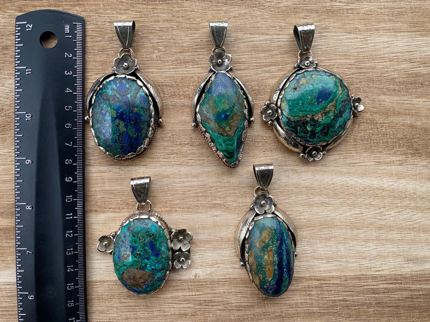 Rare Natural Stone Azurite with Malachite Tibetan Silver Pendant, Ethnic Inspired Jewelry, Earthy Jewelry, Metaphysical Stone, Boho Necklace