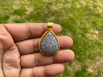 Raw Agate Druzy Stone Non Tarnish Brushed Gold Overlay Pendant, Healing Pendant, Hill Tribe Women's Jewelry, Birthstone Pendant for Necklace