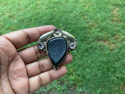 Raw Agate Druzy Stone Tibetan Silver Large Pendant, Healing Pendant, Hill Tribe Women's Jewelry, Birthstone Pendant, Pendant Necklace