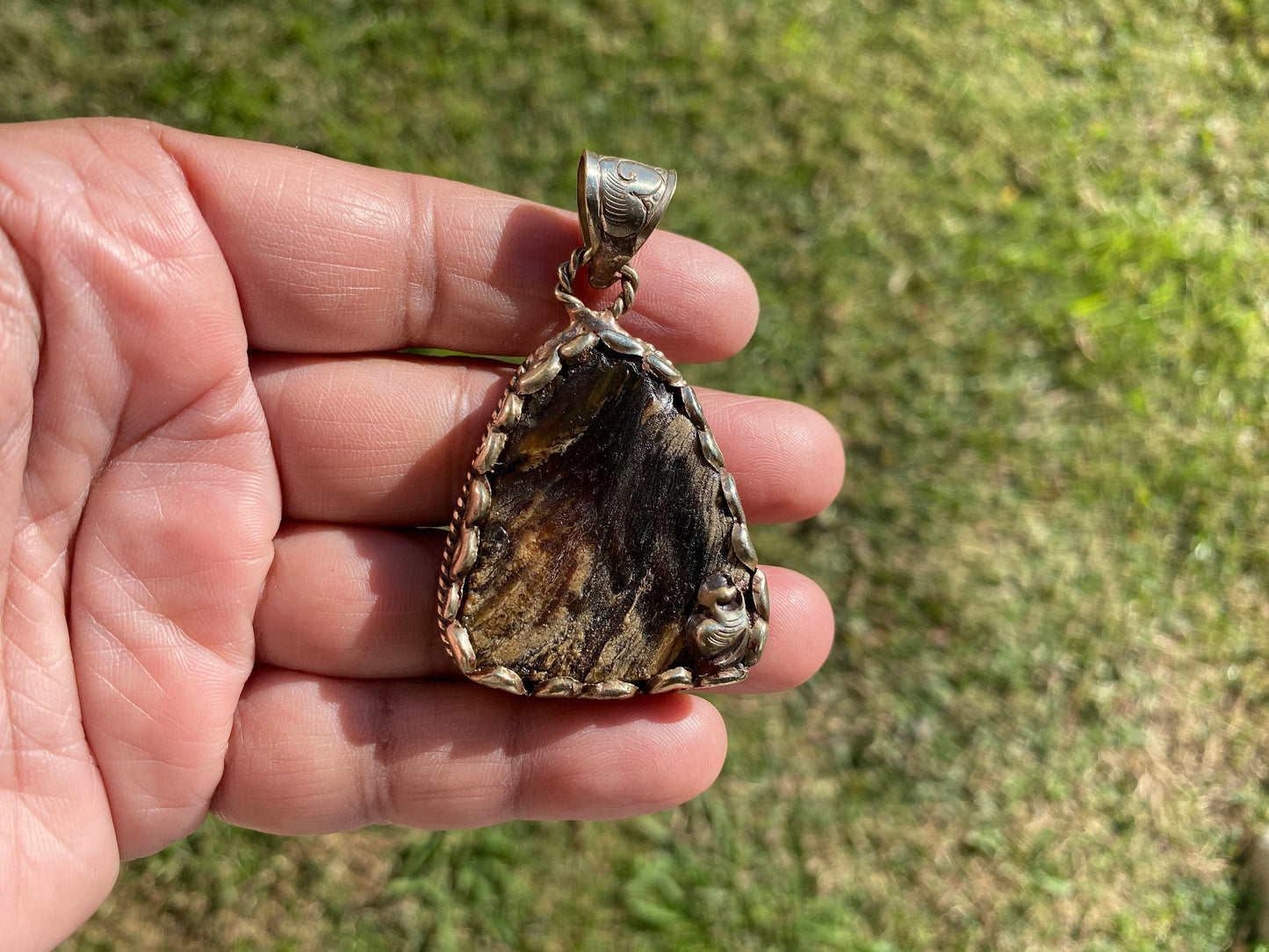 Raw Amber Slab Tibetan Silver Pendant, Natural History Inspired Jewelry, Amber Healing Properties Jewelry, Earthy Bohemian Jewelry, Boho