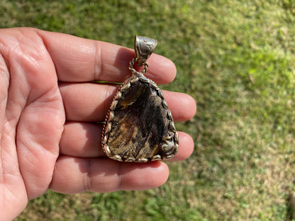 Raw Amber Slab Tibetan Silver Pendant, Natural History Inspired Jewelry, Amber Healing Properties Jewelry, Earthy Bohemian Jewelry, Boho