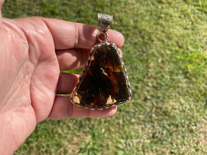 Raw Amber Slab Tibetan Silver Pendant, Natural History Inspired Jewelry, Amber Healing Properties Jewelry, Earthy Bohemian Jewelry, Boho