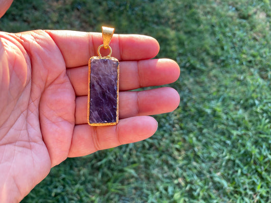 Raw Amethyst Brushed Gold Overlay Pendant, Non Tarnish, Purple Stone Jewelry, Natural Crystal, Raw Amethyst Pendant, Handcrafted Ring