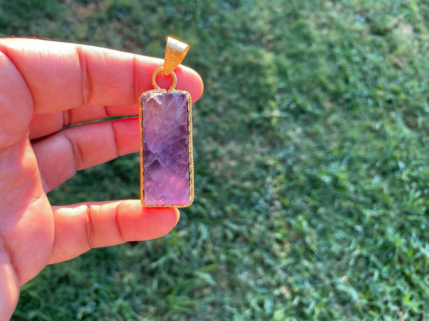 Raw Amethyst Brushed Gold Overlay Pendant, Non Tarnish, Purple Stone Jewelry, Natural Crystal, Raw Amethyst Pendant, Handcrafted Ring