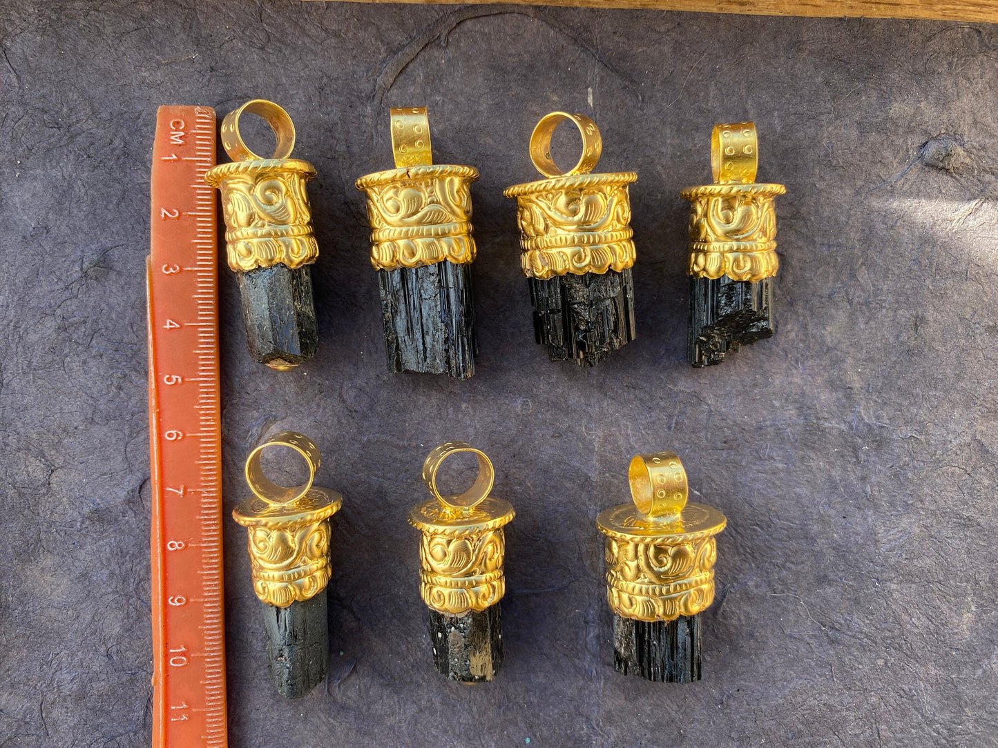 Raw Black Tourmaline Brushed Gold Overlay Non Tarnish Pendant, Natural Pointed Crystal, Black Tourmaline Gemstone, Higxh Energy Stone Pendant