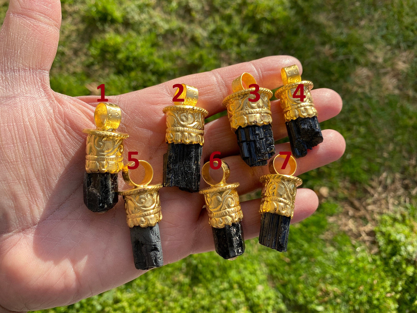 Raw Black Tourmaline Brushed Gold Overlay Non Tarnish Pendant, Natural Pointed Crystal, Black Tourmaline Gemstone, Higxh Energy Stone Pendant
