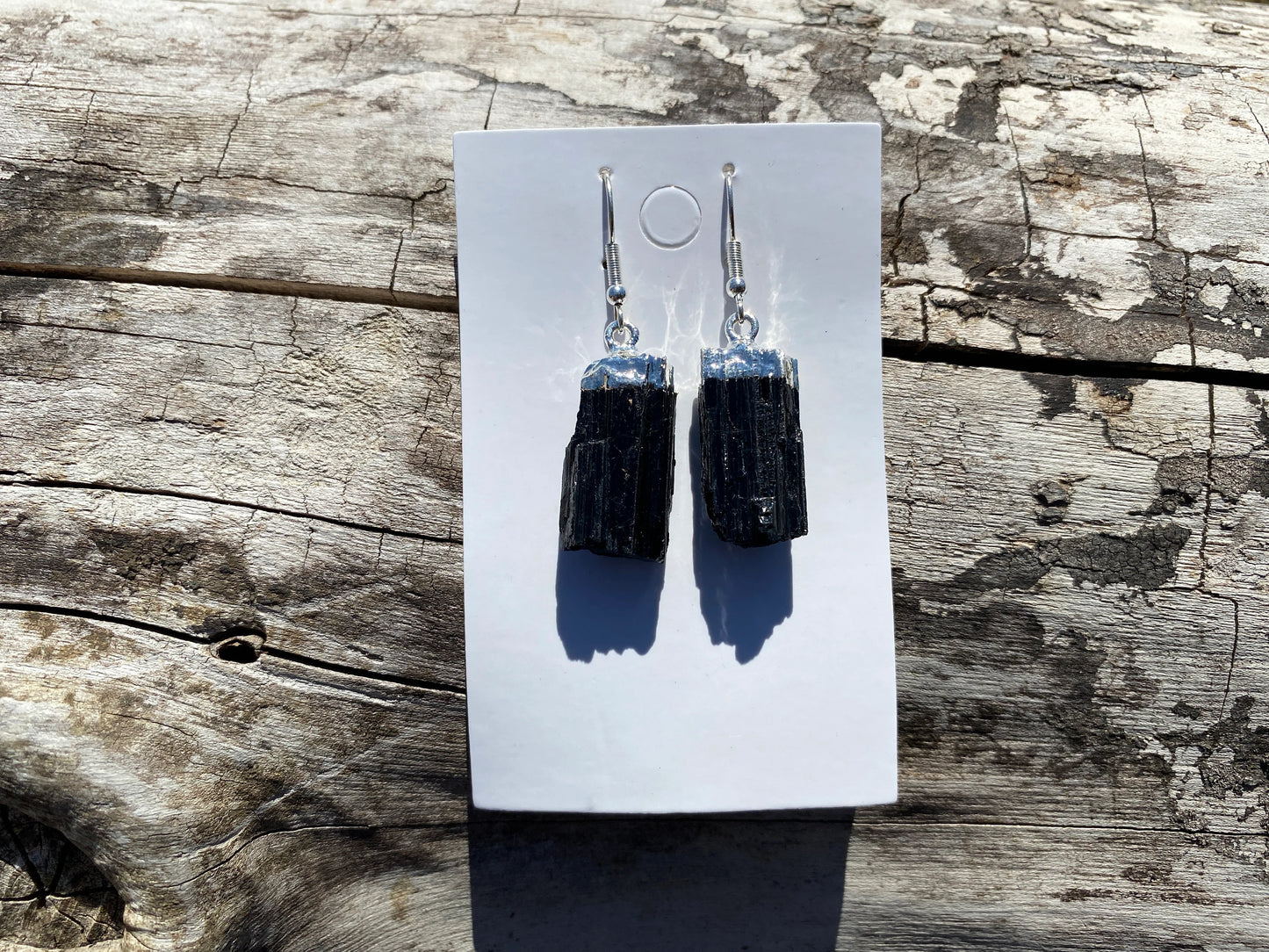 Raw Black Tourmaline Earrings, Silver Electroplated, Raw Gemstone Earrings, Dangle Earring, Gifts for Mom, Mothers Day Gift, Healing Crystal