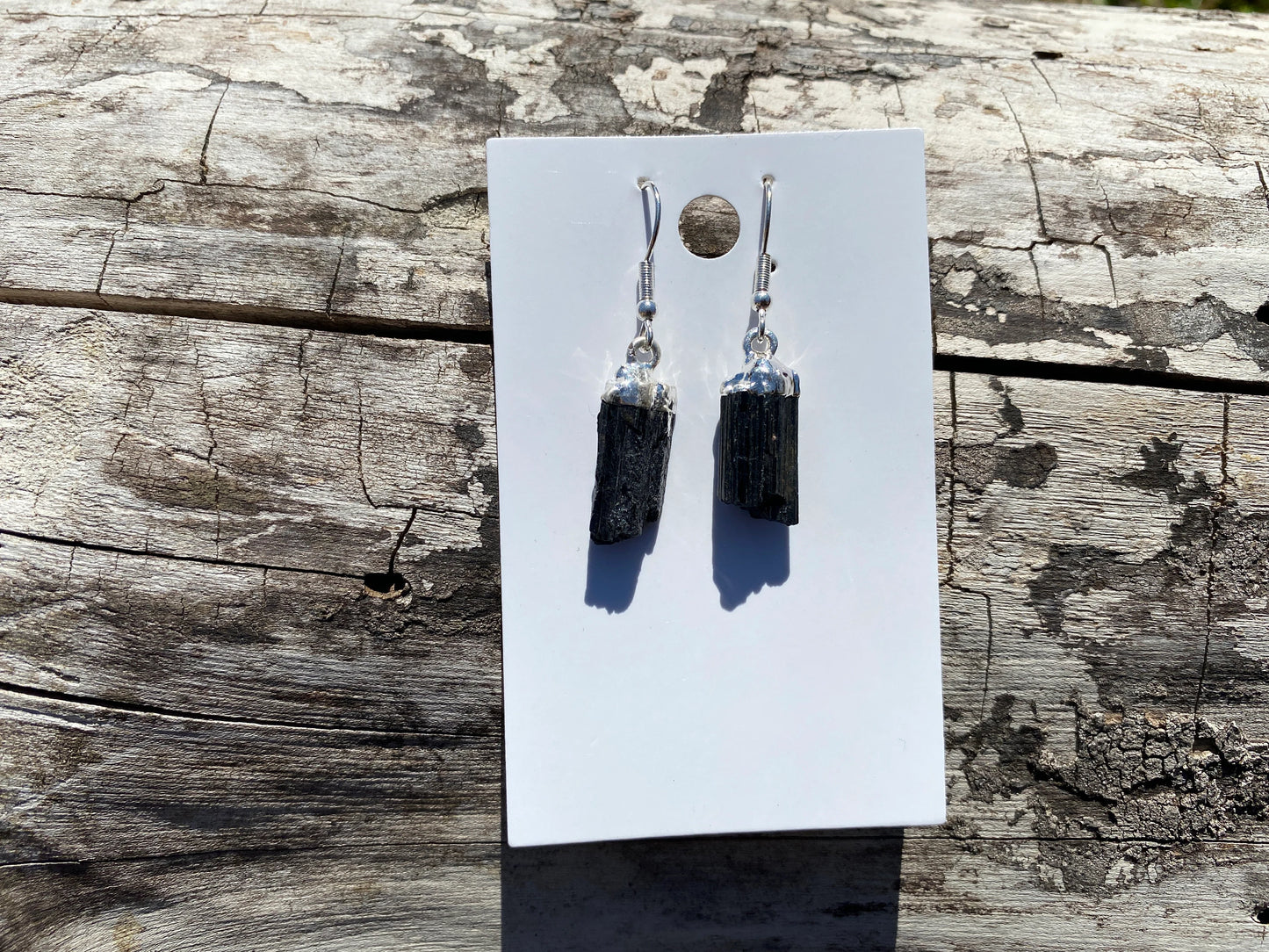 Raw Black Tourmaline Earrings, Silver Electroplated, Raw Gemstone Earrings, Dangle Earring, Gifts for Mom, Mothers Day Gift, Healing Crystal