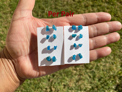 Raw Blue Apatite Gemstone Studs Earrings, 92.5 Sterling Silver Earring, Healing Crystal Earring, Natural Stone Earring, Bridesmaids Jewelry