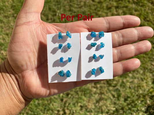 Raw Blue Apatite Gemstone Studs Earrings, 92.5 Sterling Silver Earring, Healing Crystal Earring, Natural Stone Earring, Bridesmaids Jewelry