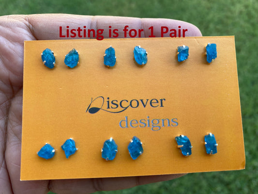 Raw Blue Apatite Gemstone Studs Earrings, Sterling Silver Earrings, Healing Crystal Earrings, Natural Stone Studs Earrings, Birthstone Studs