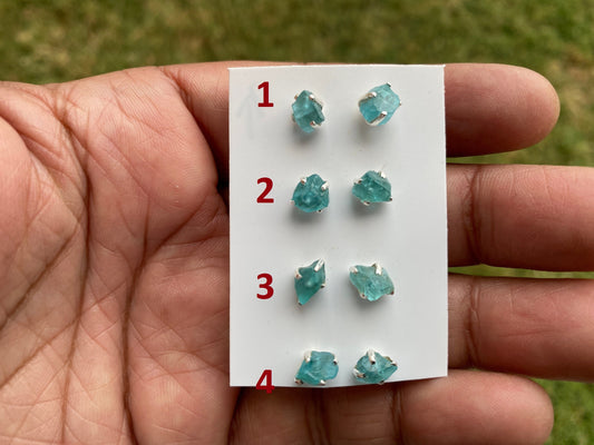 Raw Blue Apatite Stud Earrings - Sterling Silver - Rough Blue Apatite Earrings - Blue Apatite Stone - Apatite Crystal - Blue Apatite Jewelry