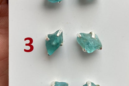 Raw Blue Apatite Stud Earrings - Sterling Silver - Rough Blue Apatite Earrings - Blue Apatite Stone - Apatite Crystal - Blue Apatite Jewelry