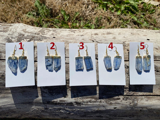 Raw Blue Kyanite Earrings, Gold Electroplated, Raw Kyanite Earring, Healing Crystals. Natural Kyanite Crystal, Chakra Stone Earrings, Boho
