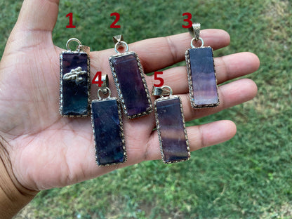 Raw Fluorite Natural Stone Tibetan Silver Pendant, Healing Crystal, Fluorite Gemstone Jewelry, Rainbow Fluorite Pendant,