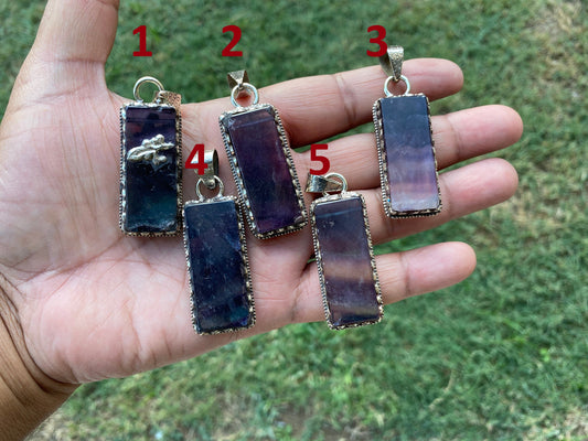 Raw Fluorite Natural Stone Tibetan Silver Pendant, Healing Crystal, Fluorite Gemstone Jewelry, Rainbow Fluorite Pendant,