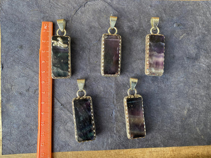 Raw Fluorite Natural Stone Tibetan Silver Pendant, Healing Crystal, Fluorite Gemstone Jewelry, Rainbow Fluorite Pendant,