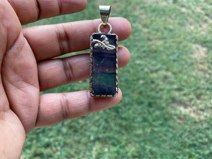 Raw Fluorite Natural Stone Tibetan Silver Pendant, Healing Crystal, Fluorite Gemstone Jewelry, Rainbow Fluorite Pendant,