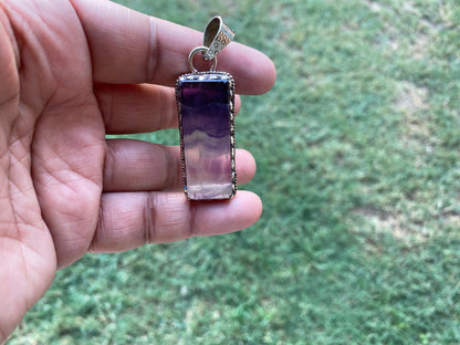 Raw Fluorite Natural Stone Tibetan Silver Pendant, Healing Crystal, Fluorite Gemstone Jewelry, Rainbow Fluorite Pendant,