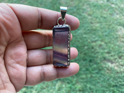Raw Fluorite Natural Stone Tibetan Silver Pendant, Healing Crystal, Fluorite Gemstone Jewelry, Rainbow Fluorite Pendant,