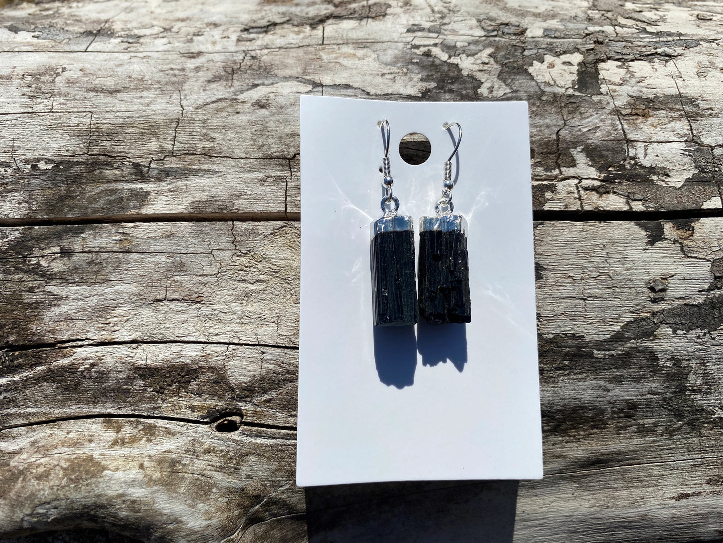 Raw Black Tourmaline Earrings, Silver Electroplated, Raw Gemstone Earrings, Dangle Earring, Gifts for Mom, Mothers Day Gift, Healing Crystal
