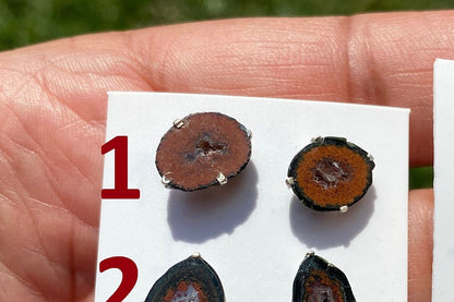 Raw Geode Sterling Silver Studs, Geode Crystal Ear Stud, Raw Crystal Prong Earrings, Tabasco Geode Post Earring, Druzy Earring, Light Weight