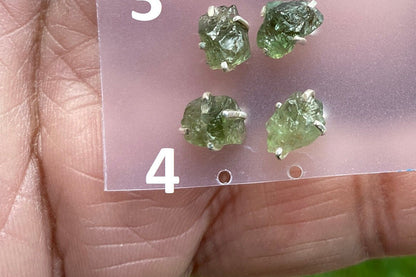 Raw Green Apatite Gemstone Stud Earring, 92.5 Sterling Silver, Raw Natural Stone, Energy Protection Jewelry, Handmade Earring, Birthday Gift