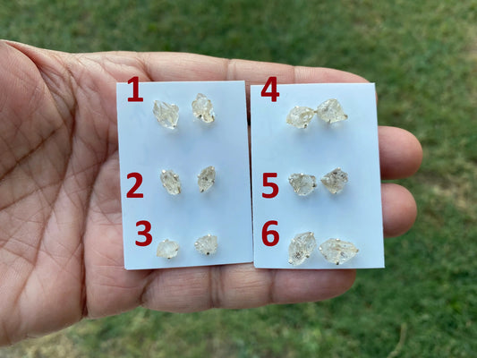 Raw Herkimer Diamond Sterling Silver Stud Earring, Elegant, Dainty, Stylish Natural Gemstone, Raw Prong Set Stud Earring, April Birthstone