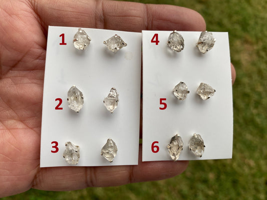 Raw Herkimer Diamond Stud Earring, 92.5 Sterling Silver Ear Stud, Healing Crystal Earring, Natural Gemstone Jewelry, Christmas Gift for Wife