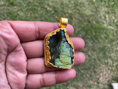 Raw Labradorite Natural Stone, Non Tarnish Brushed Gold Overlay, Natural Stone Jewelry, Natural Beauty, Grounding Gem, Unique Jewelry