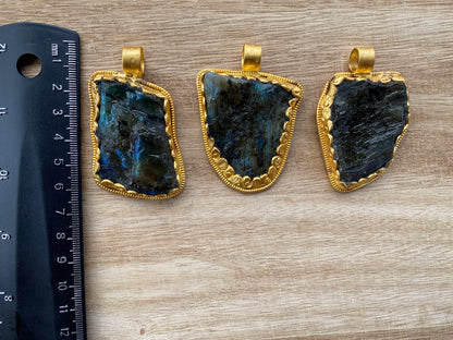 Raw Labradorite Natural Stone, Non Tarnish Brushed Gold Overlay, Natural Stone Jewelry, Natural Beauty, Grounding Gem, Unique Jewelry