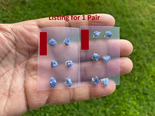 Raw Lapis Lazuli Gemstone Stud Earring, 92.5 Sterling Silver, Raw Natural Stone, Energy, Protection Jewelry, Handmade Earring, Birthday Gift