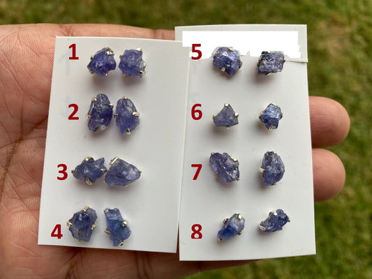 Raw Lapis Lazuli Gemstone Stud Earring, 92.5 Sterling Silver, Raw Natural Stone, Energy, Protection Jewelry, Handmade Earring, Birthday Gift