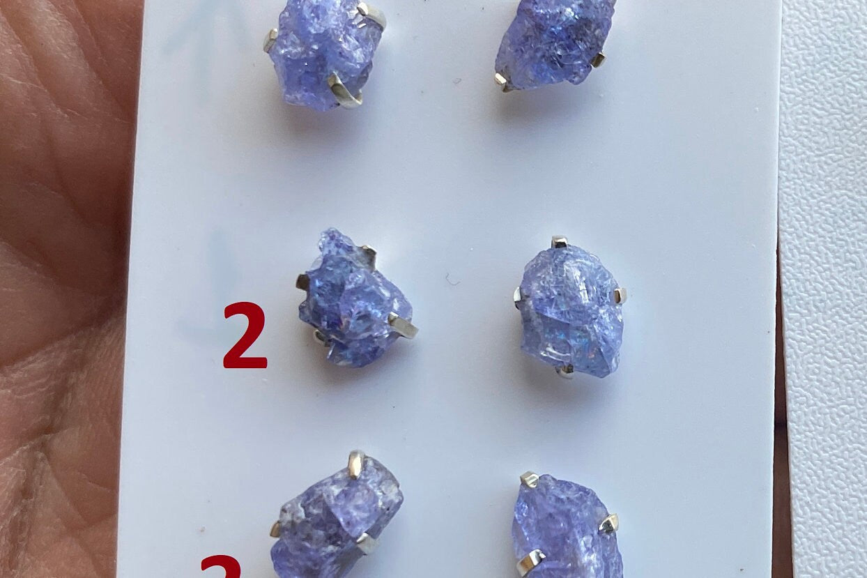 Raw Lapis Lazuli Natural Gemstone Stud Earrings, 92.5 Sterling Silver, Raw Natural Energy Stone, Protection Jewelry, Birthday Gift