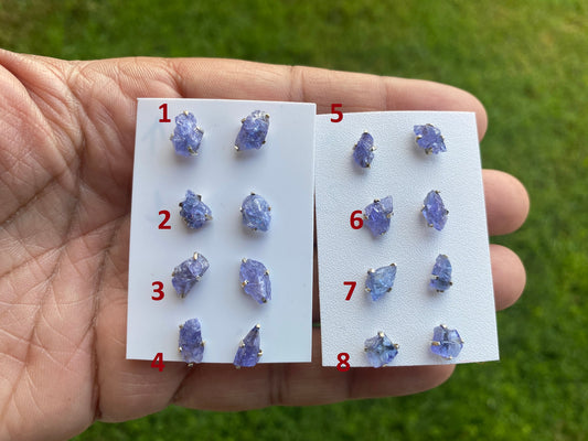 Raw Lapis Lazuli Natural Gemstone Stud Earrings, 92.5 Sterling Silver, Raw Natural Energy Stone, Protection Jewelry, Birthday Gift