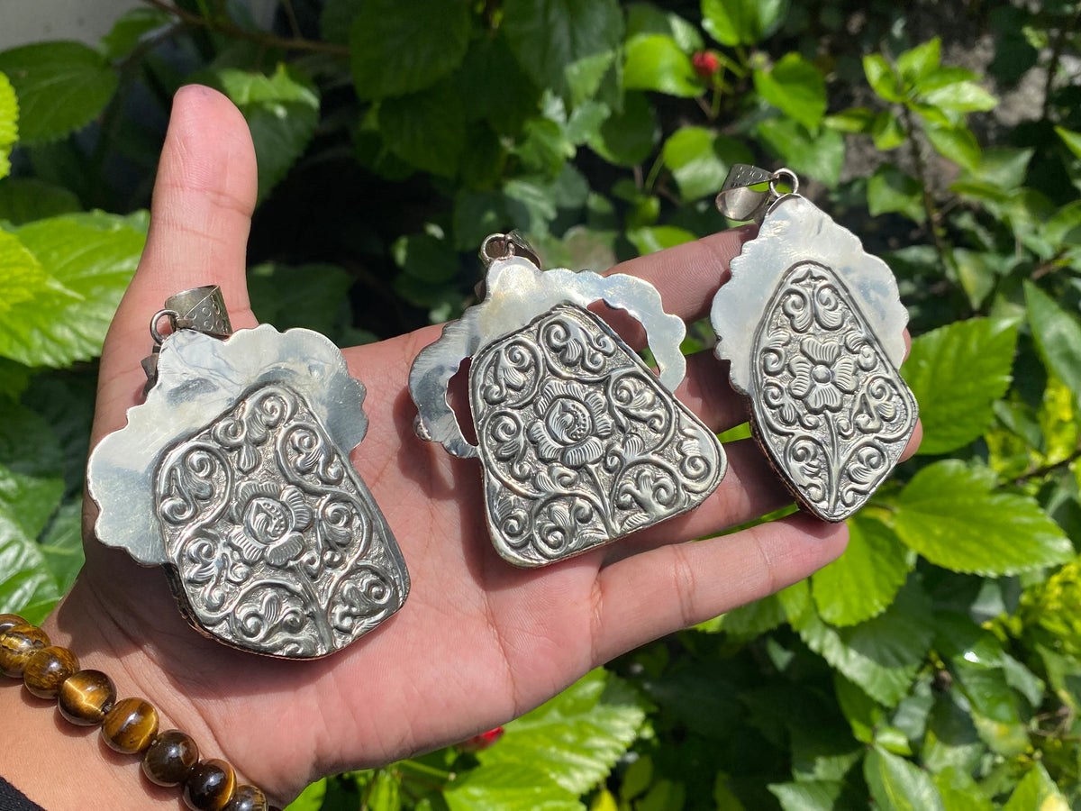 Raw Lapis Pendant with Tibetan Silver & Turquoise - Floral Design, Daily Wear Healing Jewelry, Natural Gemstone Pendant, Unisex Pendant.