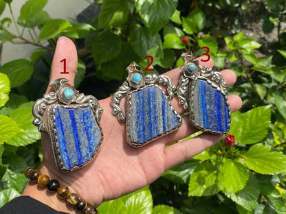 Raw Lapis Pendant with Tibetan Silver & Turquoise - Floral Design, Daily Wear Healing Jewelry, Natural Gemstone Pendant, Unisex Pendant.