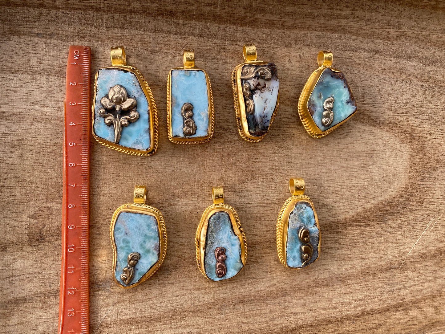 Raw Larimar Slab Pendant, Brushed Gold Pendant, Natural Sky Blue, Rough Larimar Jewelry, Ethnic Jewelry, Energy Stone, Birthstone