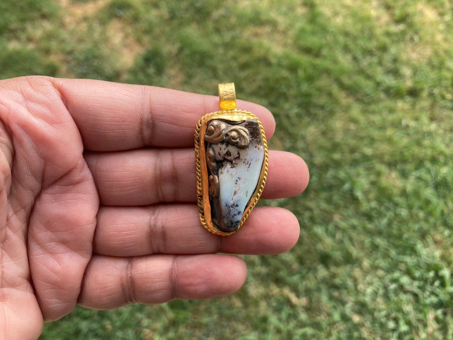 Raw Larimar Slab Pendant, Brushed Gold Pendant, Natural Sky Blue, Rough Larimar Jewelry, Ethnic Jewelry, Energy Stone, Birthstone