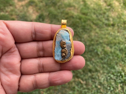 Raw Larimar Slab Pendant, Brushed Gold Pendant, Natural Sky Blue, Rough Larimar Jewelry, Ethnic Jewelry, Energy Stone, Birthstone